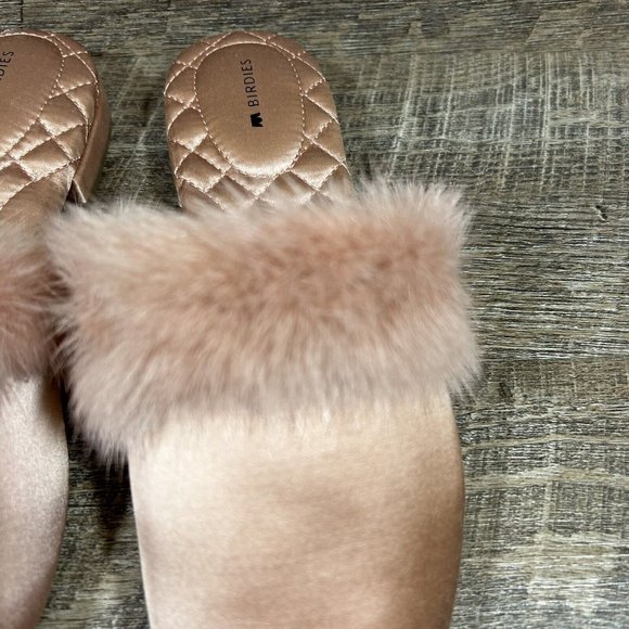 Birdies The Dove Fur Cuff Slip On Slide Slipper French Rose Mules Flats Size 6.5 - Picture 9 of 11